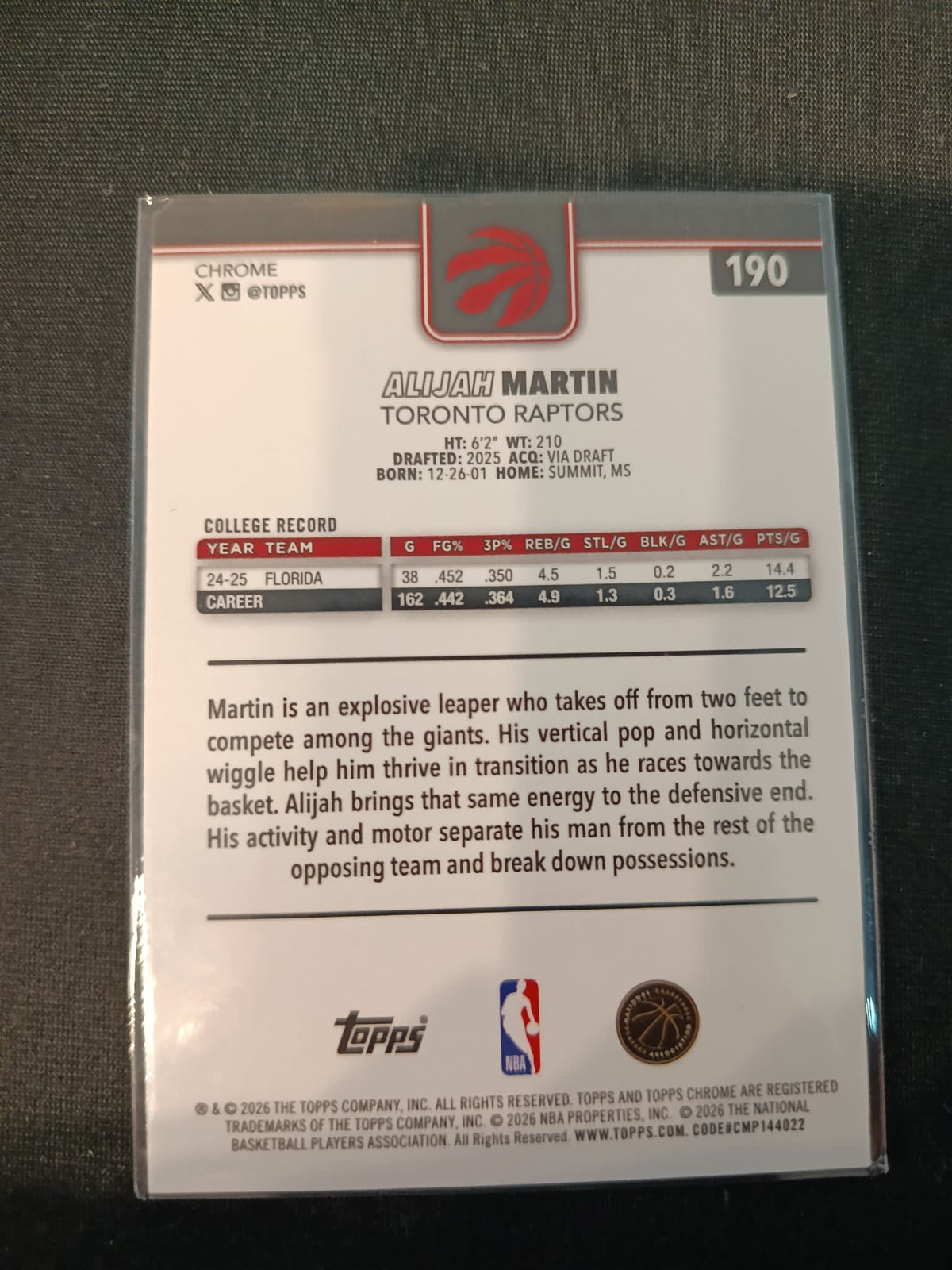 2025-26 Topps Alijah Martin #190 - view 2
