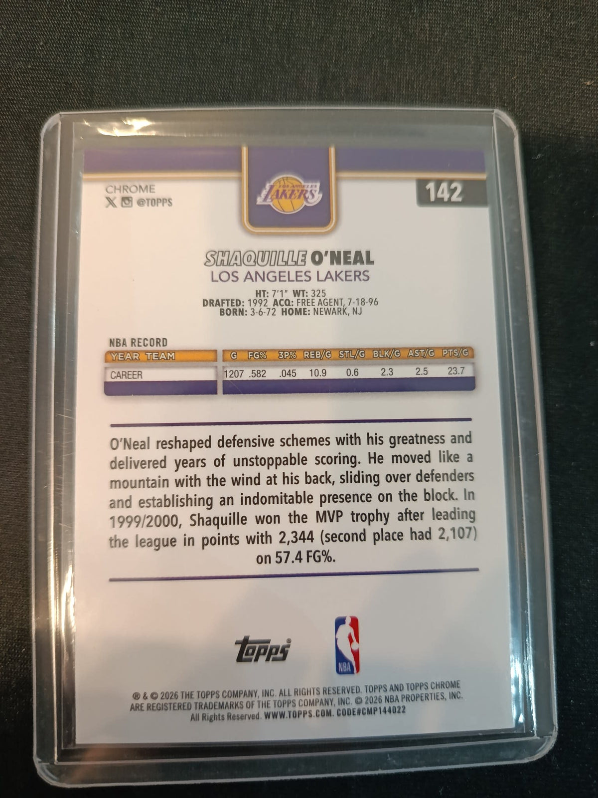 2026 Topps Shaquille O'Neal Refractor #142 - view 2