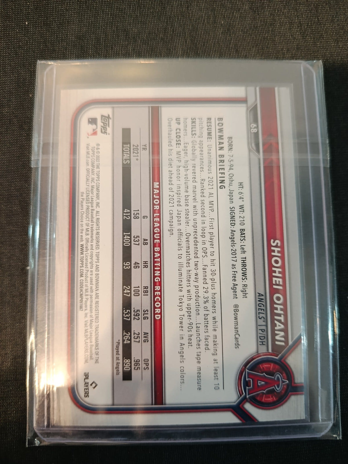 2022 Topps Bowman Shohei Ohtani #68 - view 2