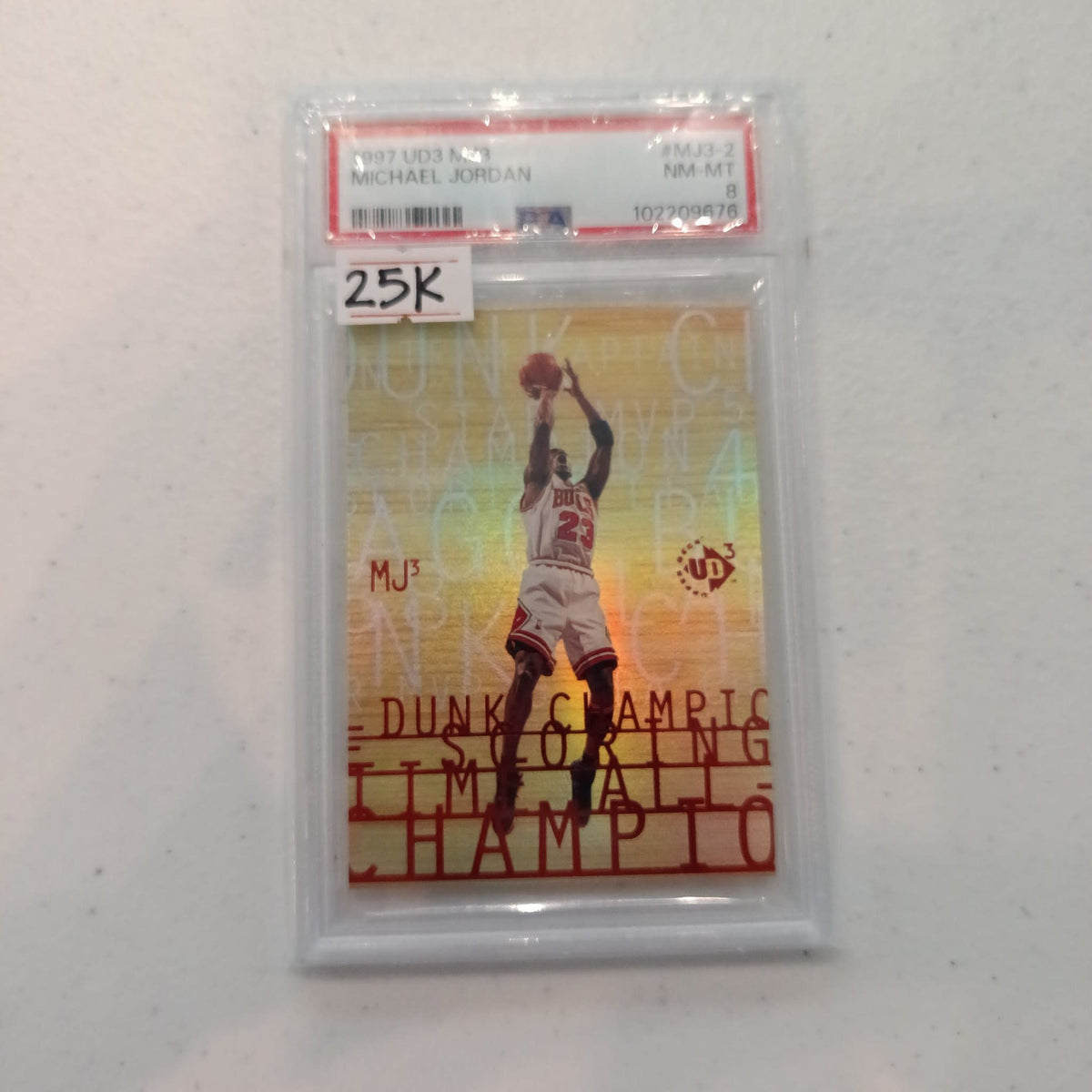1997 Upper Deck UD3 Dunk & Jammic Scoring Timely Champion Michael Jordan #MJ3-2 PSA NM-MT