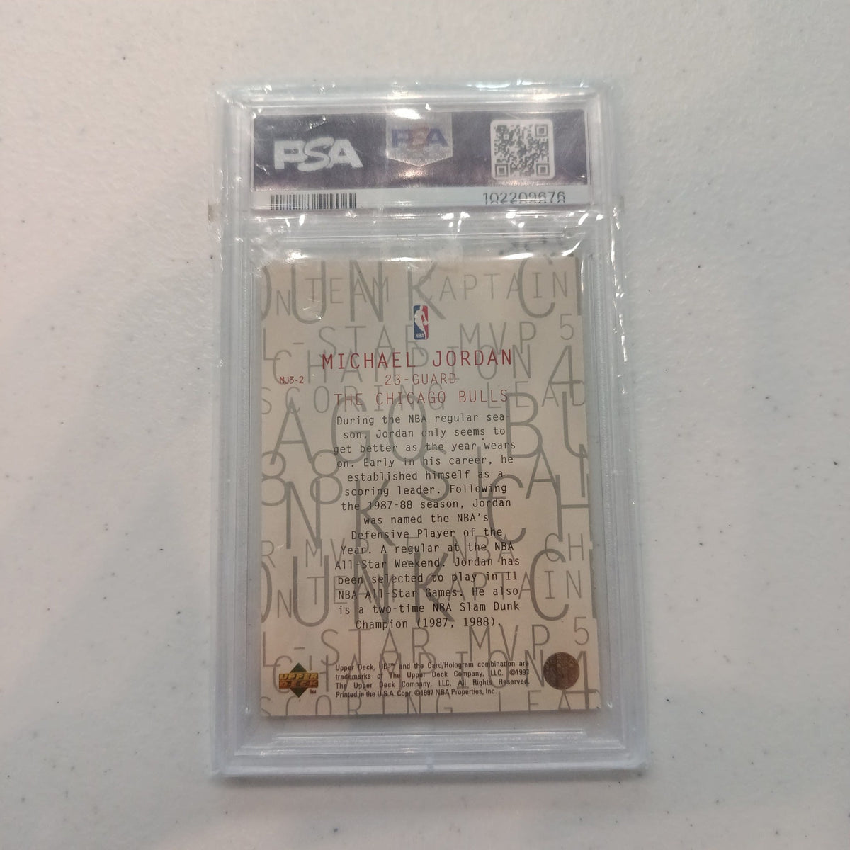 1997 Upper Deck UD3 Dunk & Jammic Scoring Timely Champion Michael Jordan #MJ3-2 PSA NM-MT - view 2