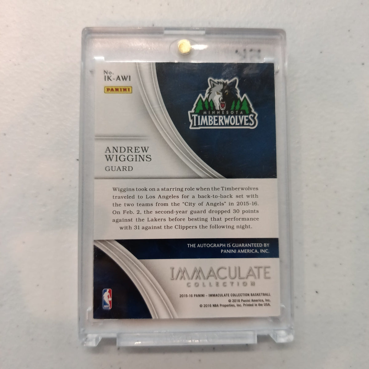 2015-16 Panini Immaculate Collection Ink Andrew Wiggins #IK-AWI - view 2