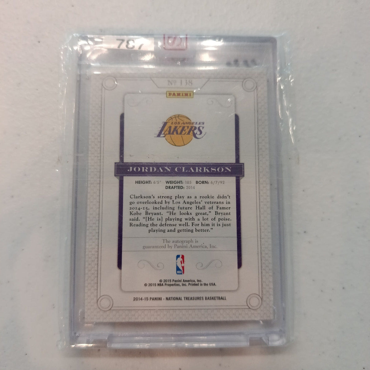 2014-15 Panini National Treasures Rookie Card Autograph Jordan Clarkson #138 - view 2