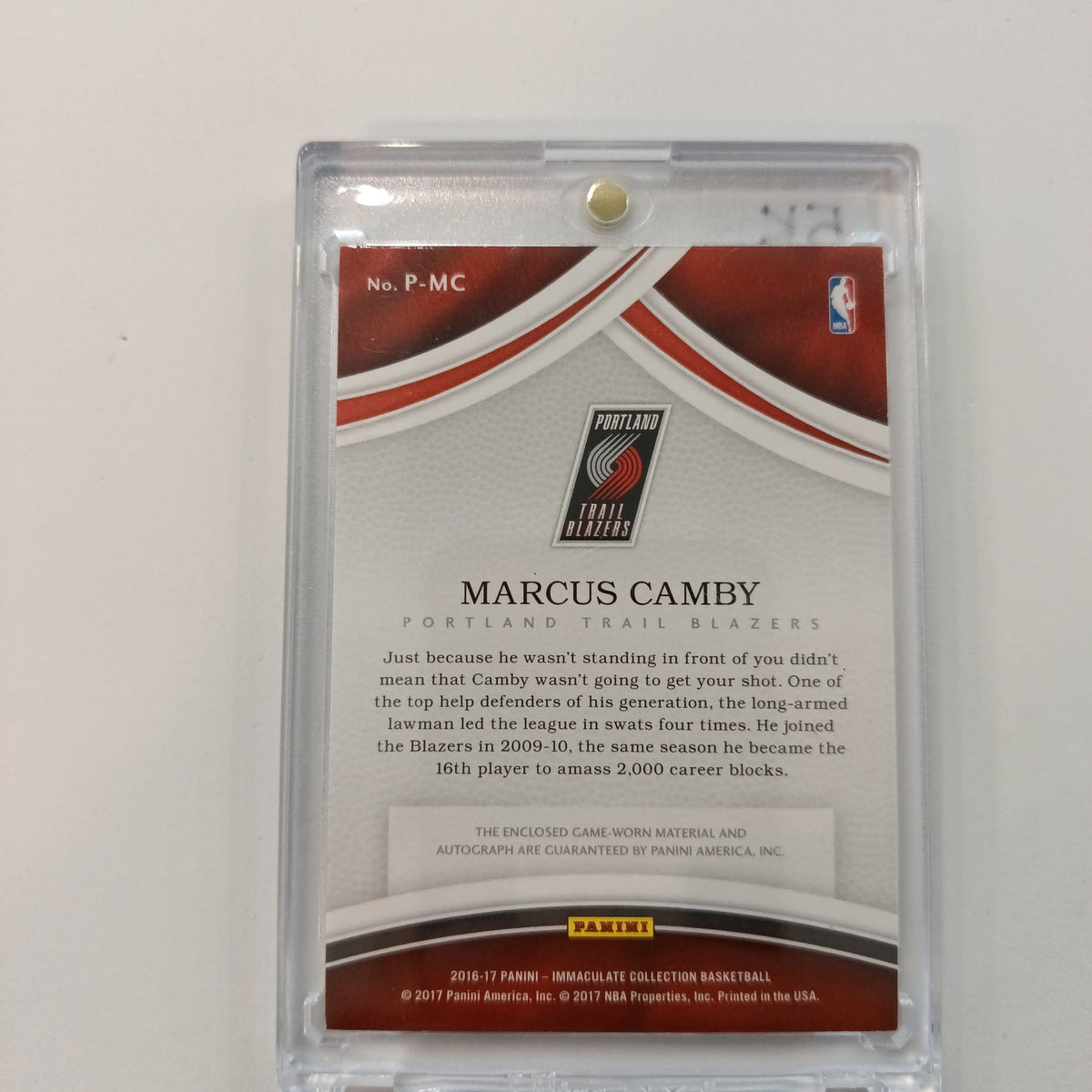 2016-17 Panini Immaculate Collection Patches Marcus Camby Red /25 #P-MC - view 2