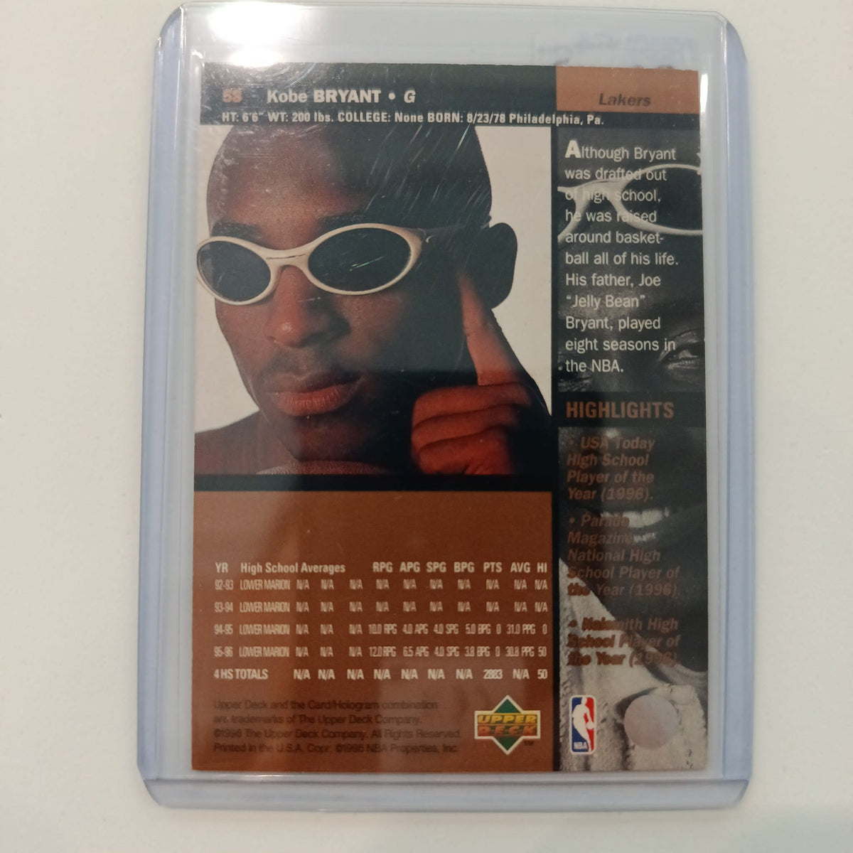 1996 Upper Deck Kobe Bryant #55 - view 2