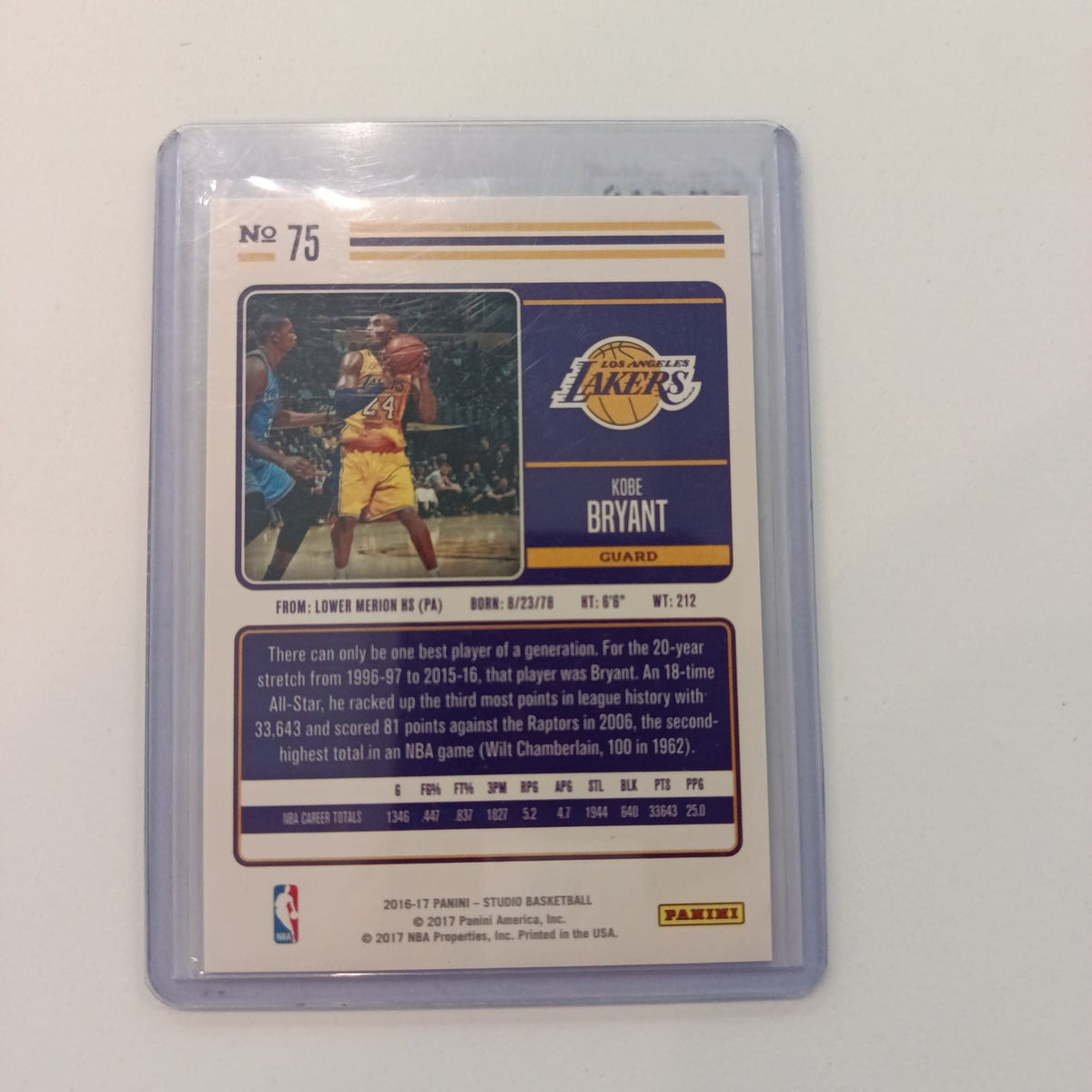 2016-17 Panini Studio Basketball Studio Kobe Bryant #75 - view 2