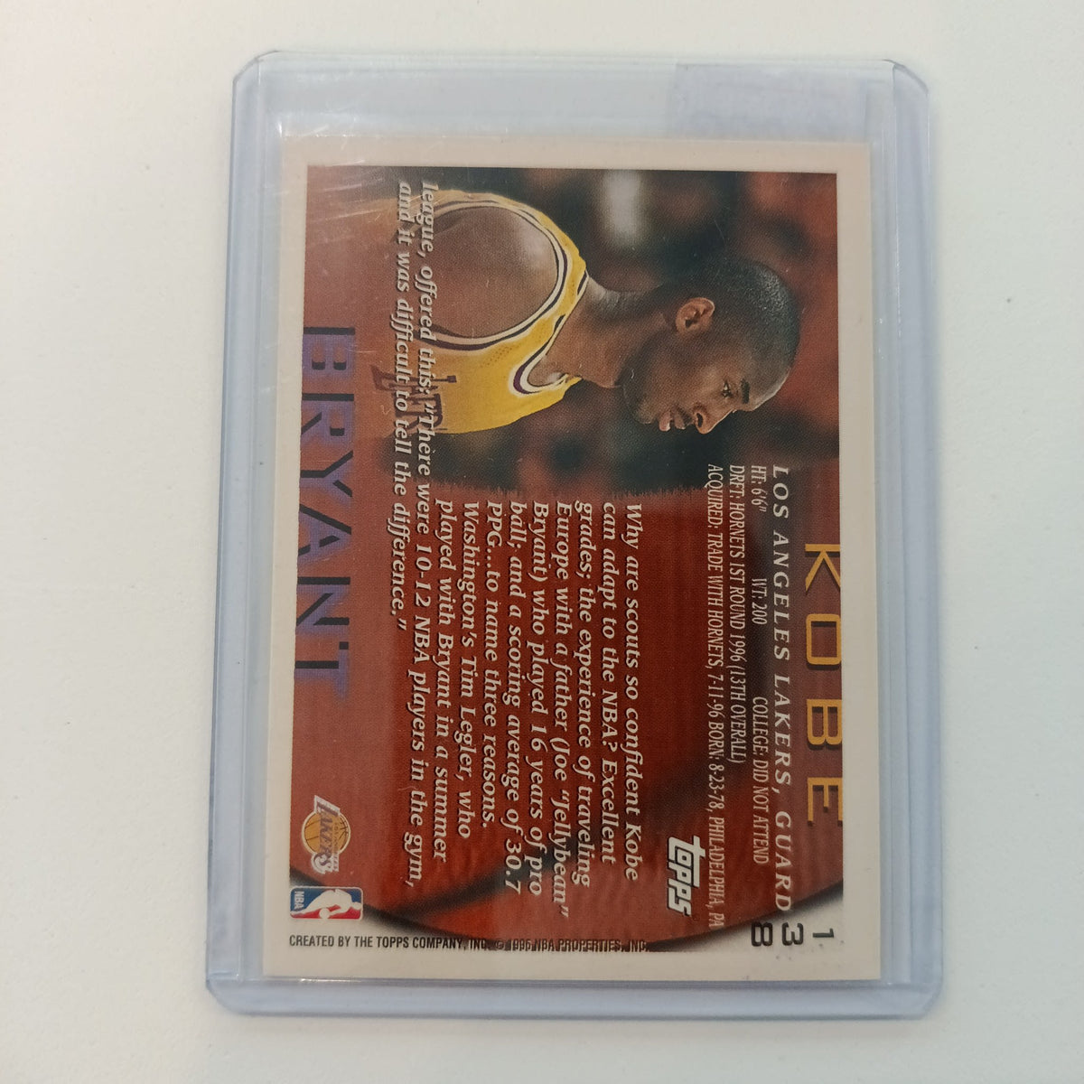 1996 Topps Kobe Bryant #138 - view 2