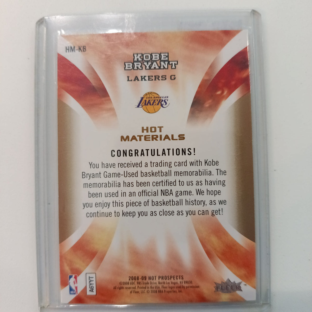 2008 Upper Deck Hot Prospects Hot Materials Kobe Bryant #HM-KB - view 2