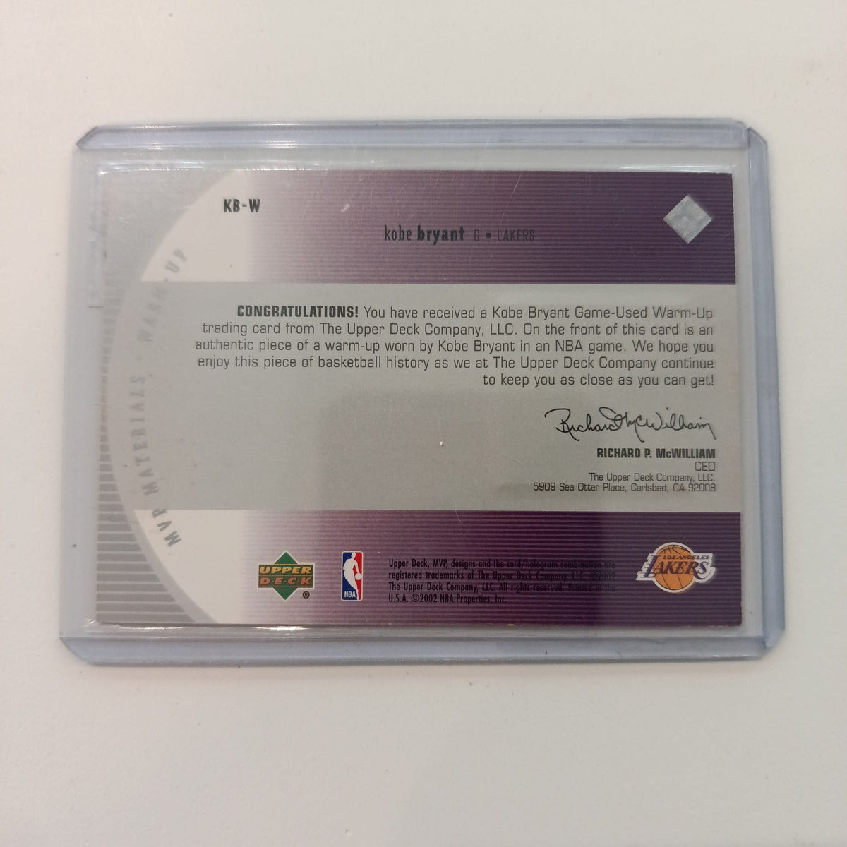 2002 Upper Deck MVP MVP Materials Warm-Up Kobe Bryant #KB-W - view 2
