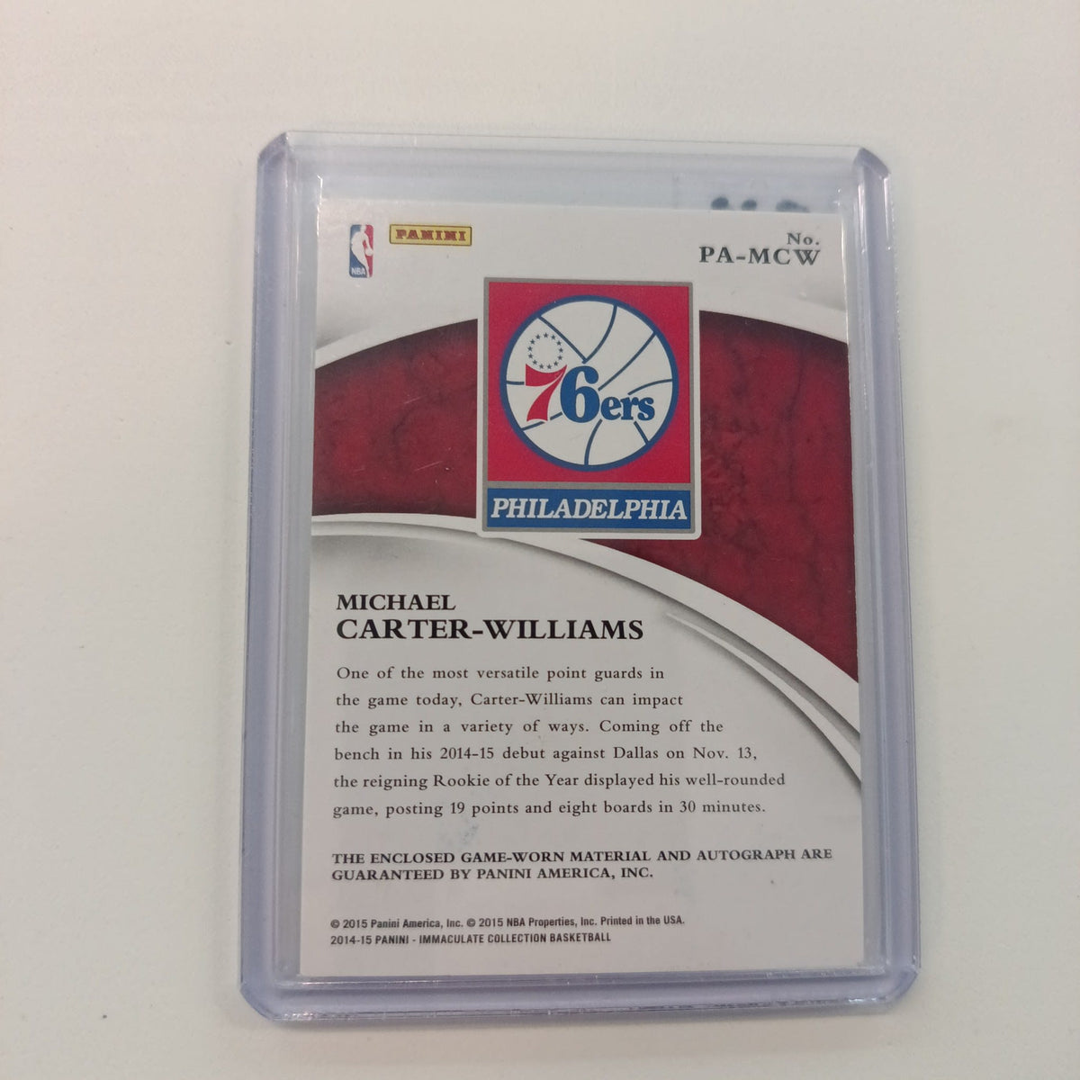 2014 Panini Immaculate Collection Immaculate Michael Carter-Williams #PA-MCW - view 2