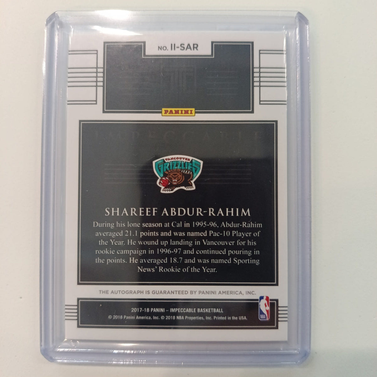 2017-18 Panini Impeccable Basketball Shareef Abdur-Rahim #11-SAR Panini 5K - view 2