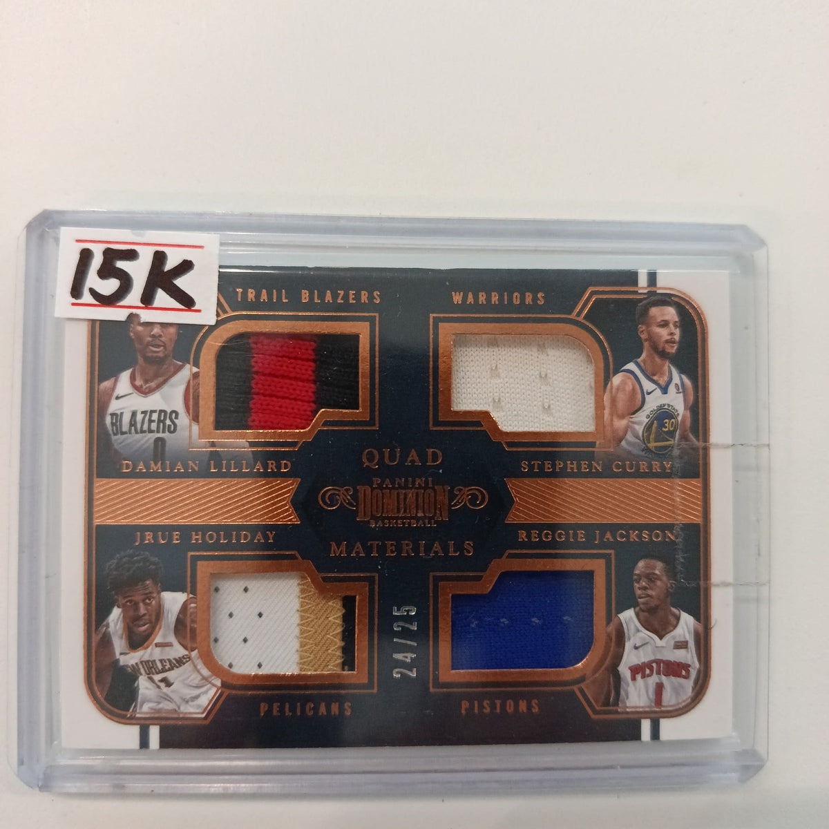 2017-18 Panini Dominion Basketball Quad Materials Damian Lillard / Stephen Curry / Jrue Ho