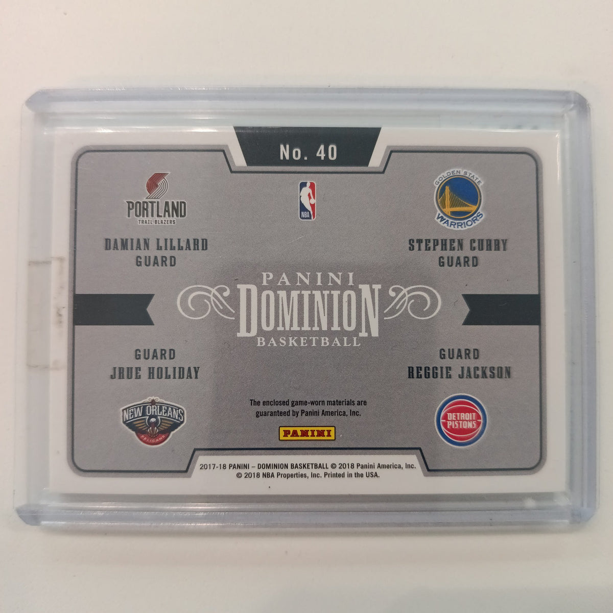 2017-18 Panini Dominion Basketball Quad Materials Damian Lillard / Stephen Curry / Jrue Ho - view 2