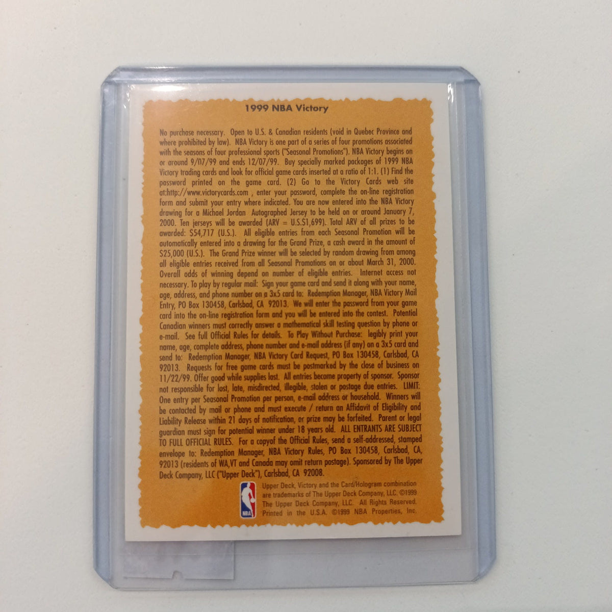1999 Upper Deck Victory NBA Victory Jersey Sweepstakes Michael Jordan - view 2