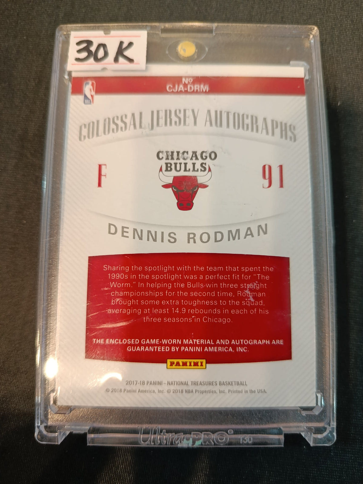 2017-18 Panini National Treasures Colossal Jersey Autographs Dennis Rodman #CJA-DRM - view 2
