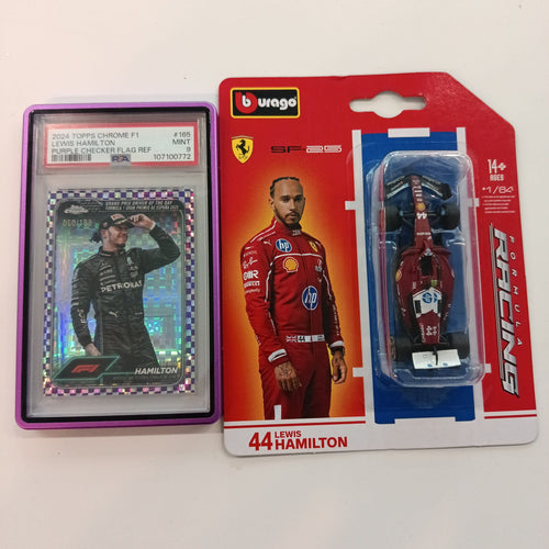 2024 Topps 2024 Topps Chrome F1 Lewis Hamilton Purple Checker Flag Ref #165 PSA 9