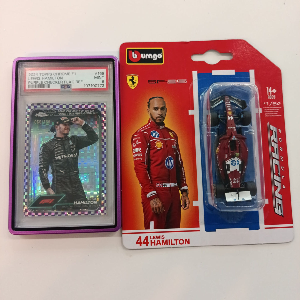 2024 Topps 2024 Topps Chrome F1 Lewis Hamilton Purple Checker Flag Ref #165 PSA 9