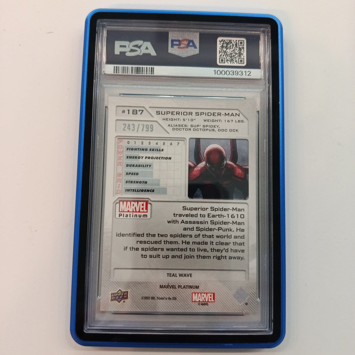 2023 Upper Deck Marvel Platinum Teal Wave Superior Spider-Man Teal Wave #187 PSA MINT 9 - view 2