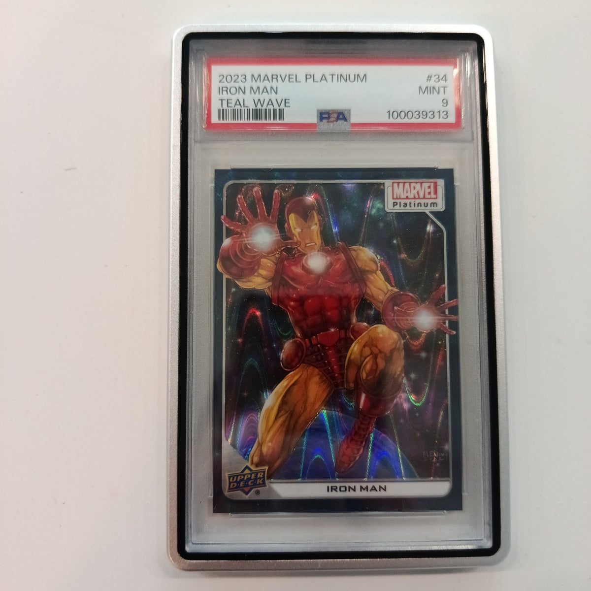 2023 Upper Deck Marvel Platinum Teal Wave Iron Man #34 PSA MINT