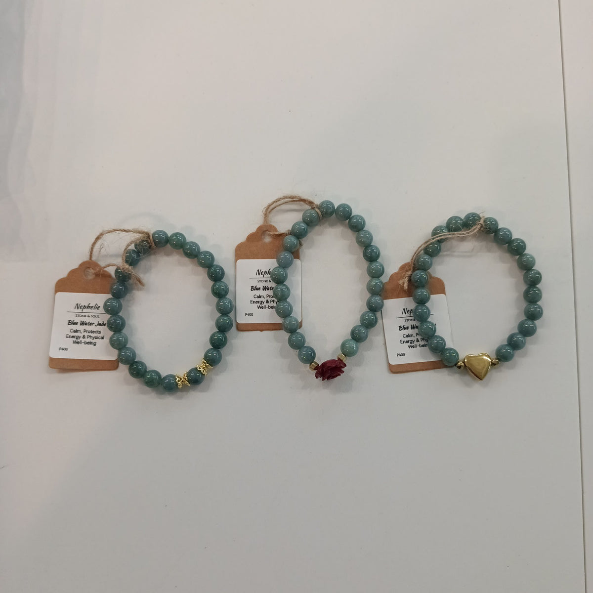 Nephelie Stone & Soul Blue Water Jade Blue Water Jade Bracelet with Red Elephant Charm - view 2