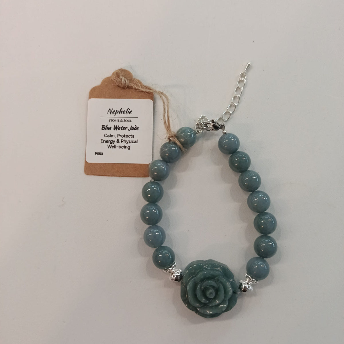 Nephelie Stone & Soul Stone & Soul Blue Water Jade Rose Bracelet