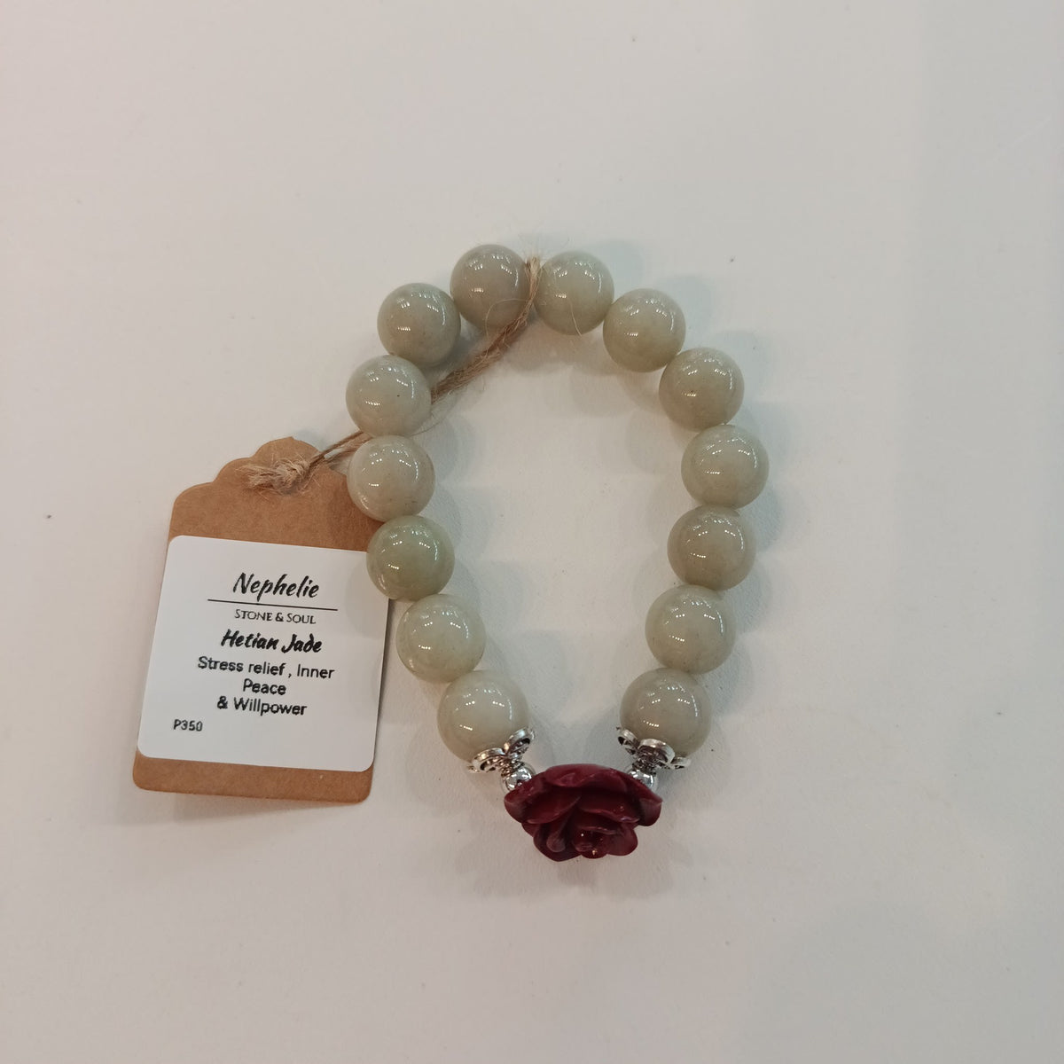 Nephelie Stone & Soul Stone & Soul Hetian Jade Bracelet with Rose Charm