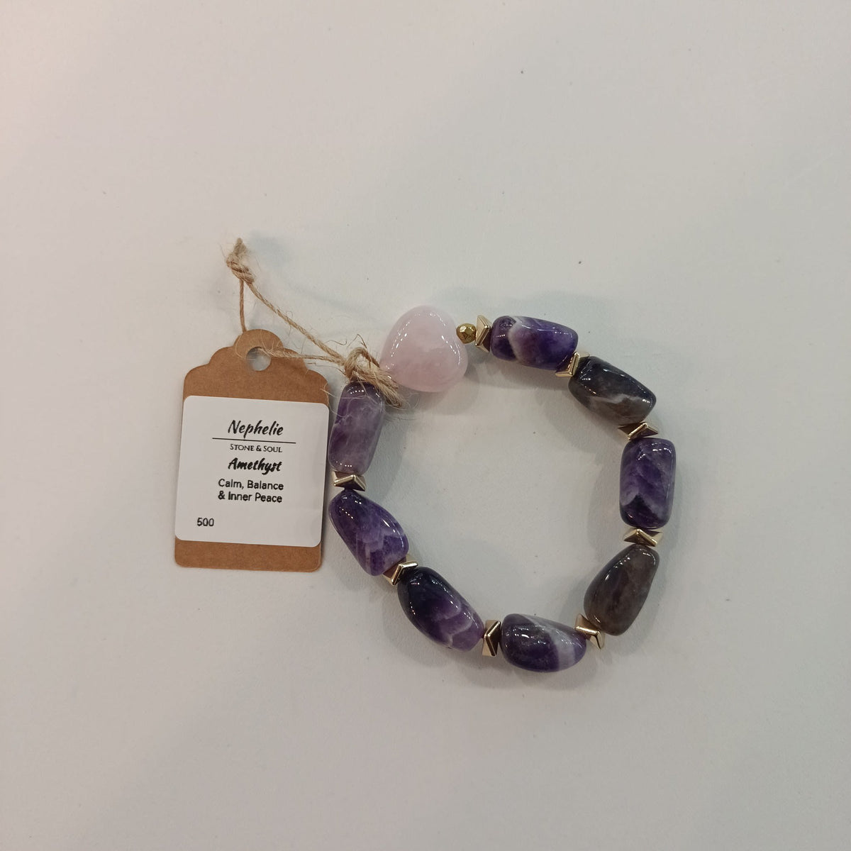 Nephelie Stone & Soul Stone & Soul Amethyst Bracelet with Rose Quartz Heart