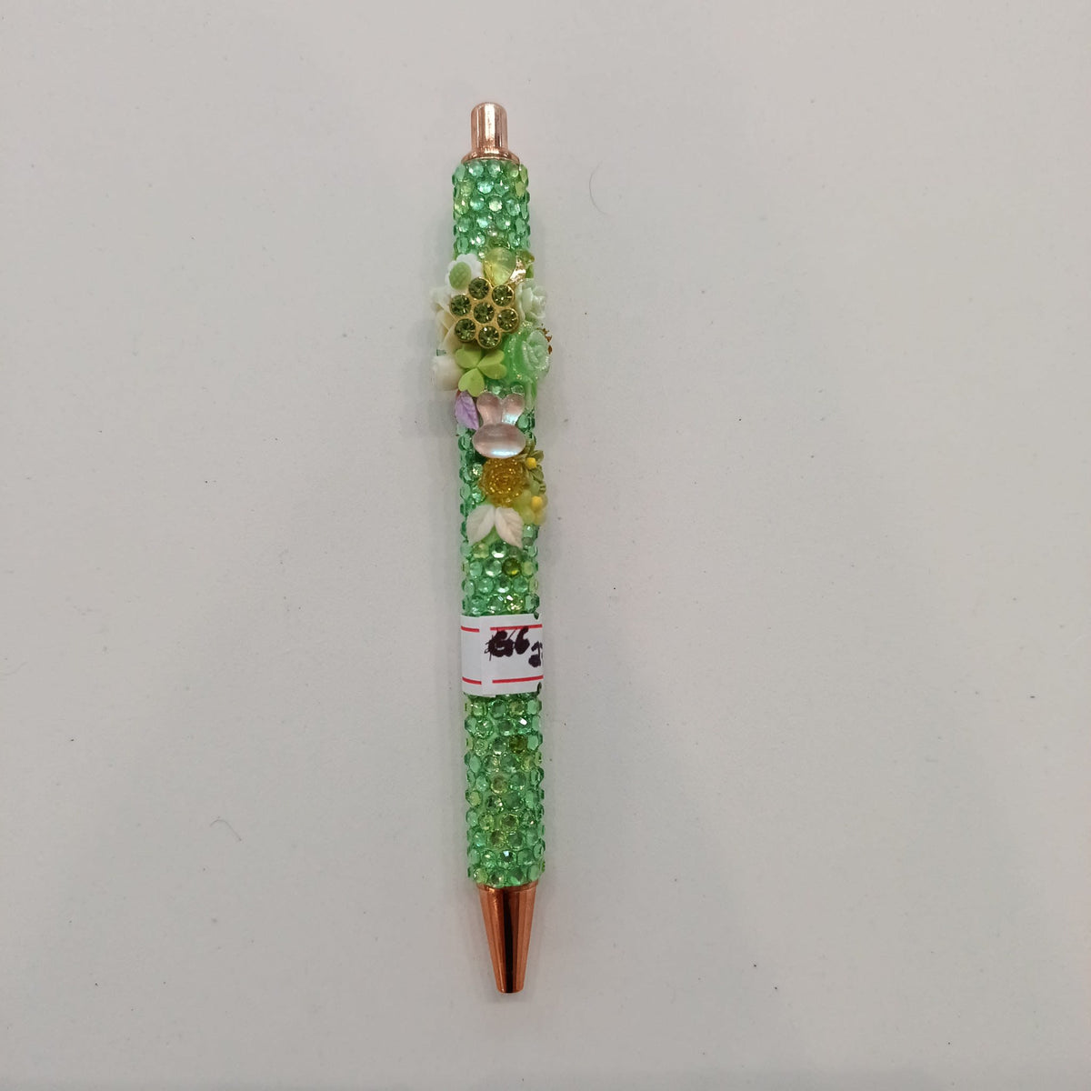 Handmade / Decoden Decorative Crystal Pen Green Floral Rhinestone Pen