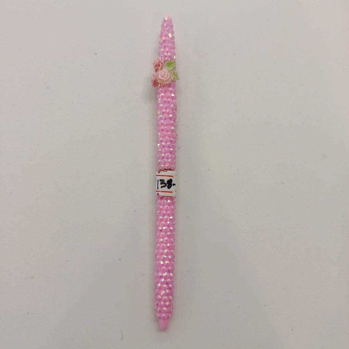 Novelty Stationery Pink Rhinestone Beaded Pen with Rose and Bunny Charms