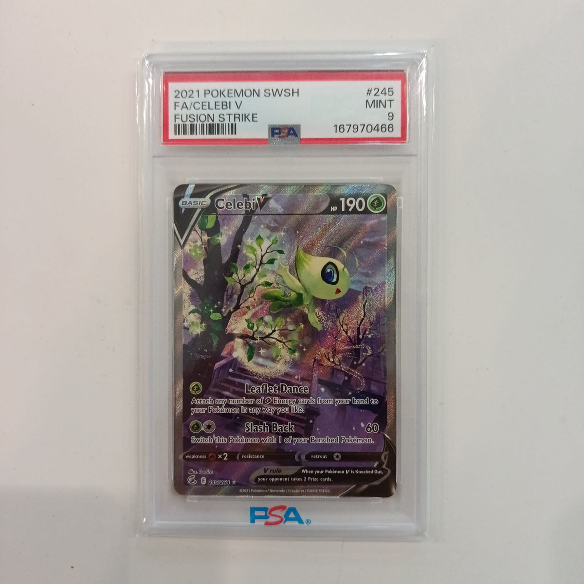 2021 Pokemon Company Sword & Shield Fusion Strike Celebi V #245 PSA 9