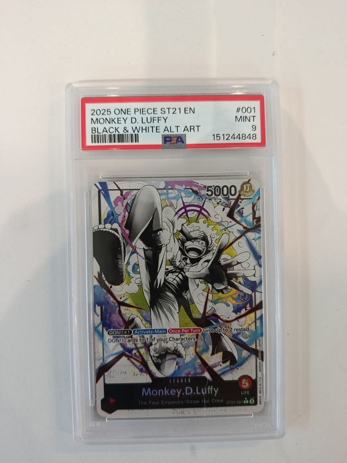 2025 Bandai ST21 EN Monkey D. Luffy Black & White Alt Art #001 PSA 9