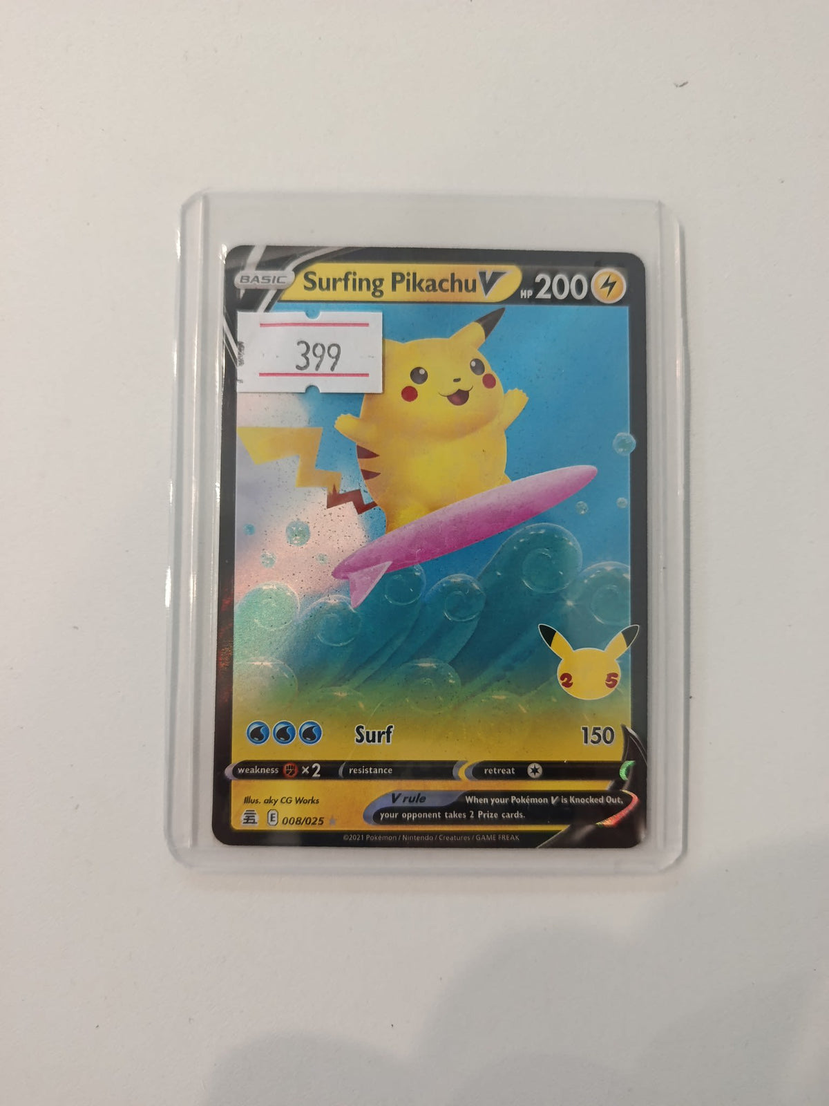 Pokemon Surfing Pikachu V Celebrations (SWSH076 / 025th Anniversary Collection) #008/025 2