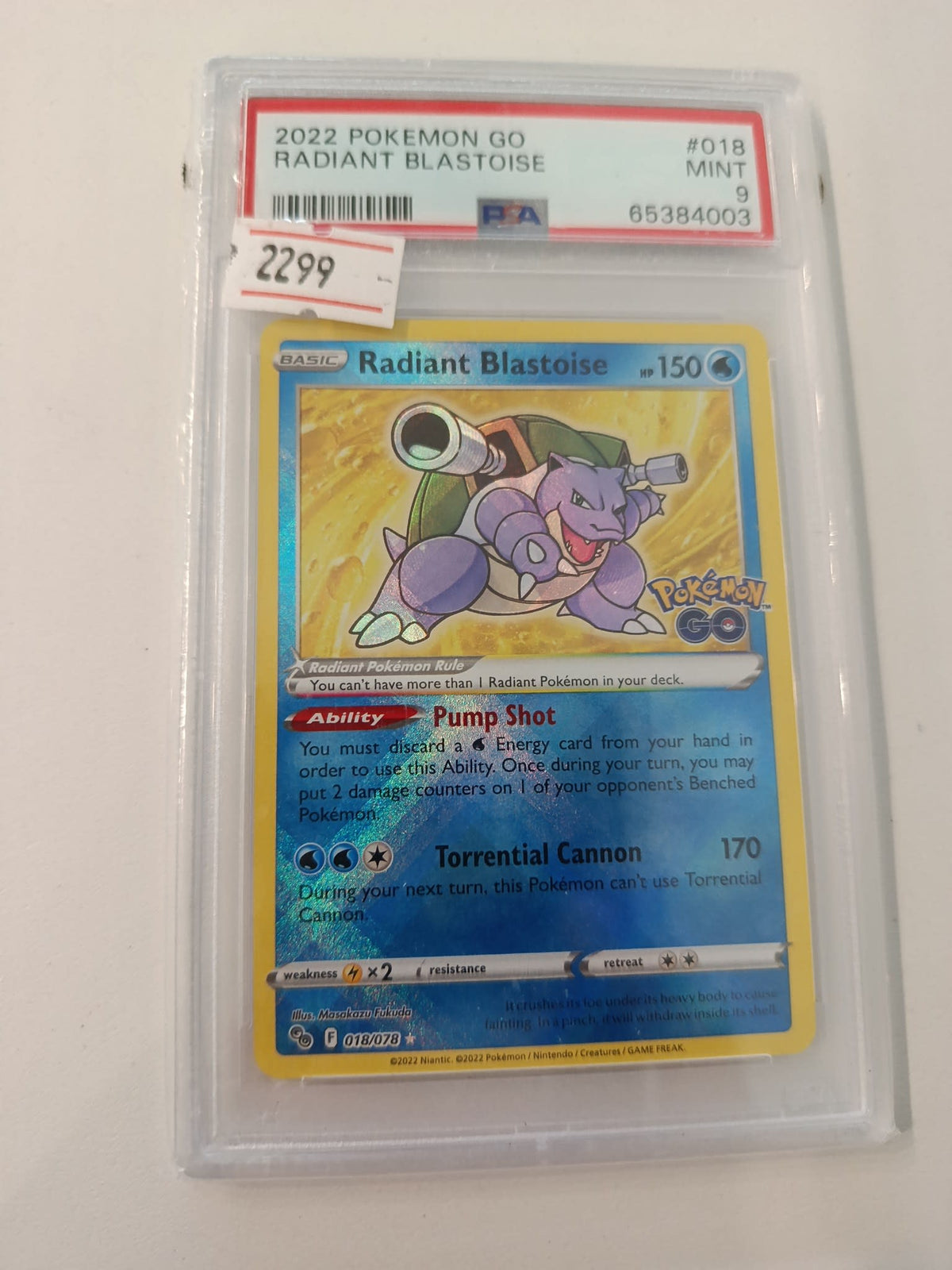 2022 Pokemon Company Pokemon GO Radiant Blastoise #018 PSA 9