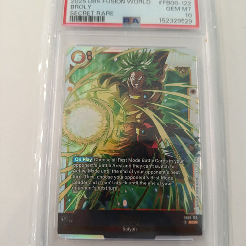 2025 DBS (Dragon Ball Super) Fusion World Secret Rare Broly #FB08-122 PSA GEM MT 10