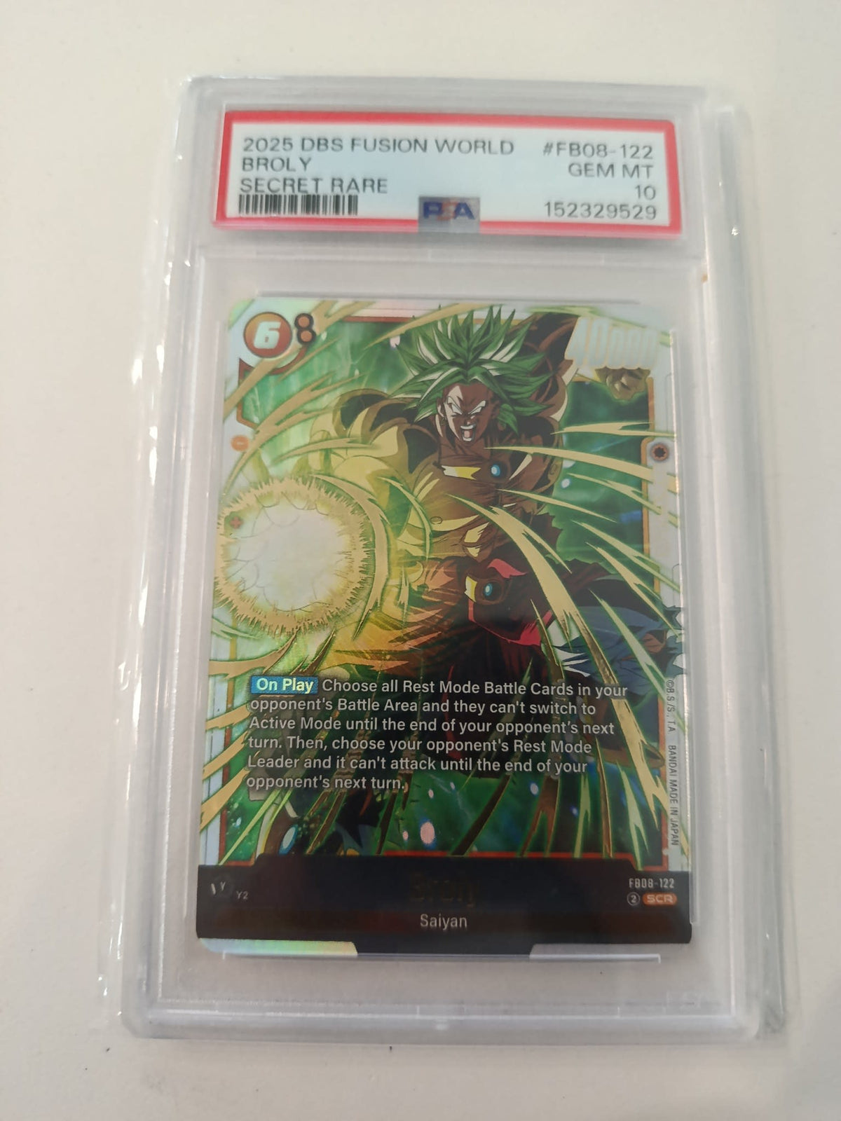 2025 DBS (Dragon Ball Super) Fusion World Secret Rare Broly #FB08-122 PSA GEM MT 10