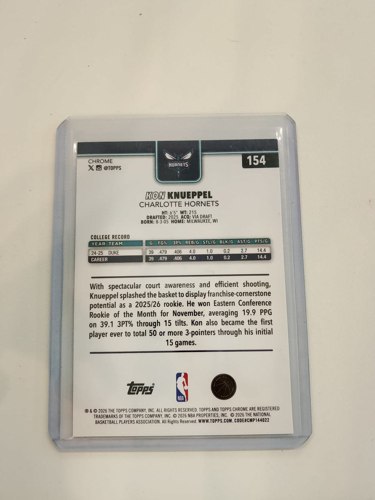 2026 Topps Kon Knueppel #154 - view 2