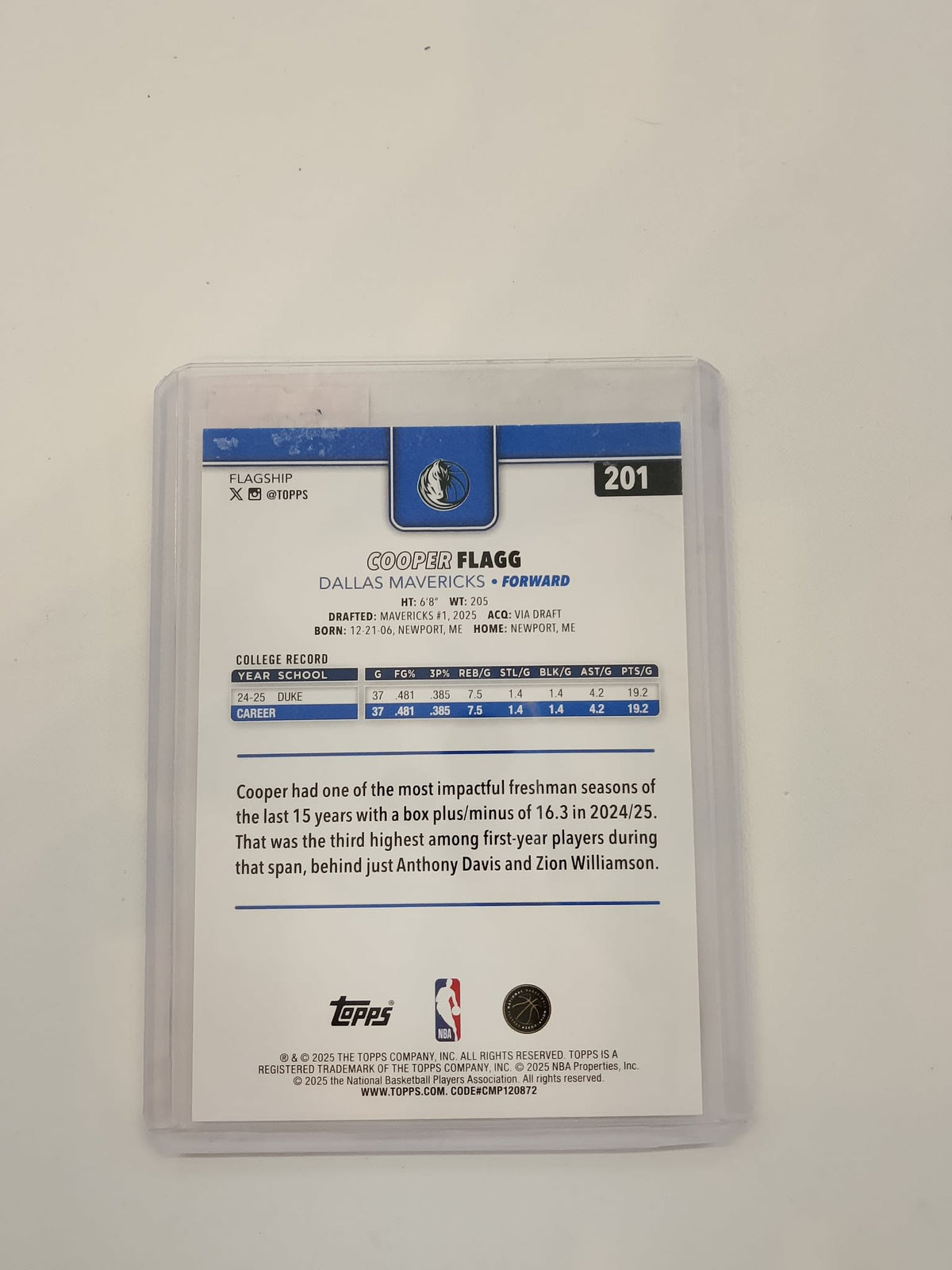 2025 Topps Flagship Cooper Flagg #201 - view 2