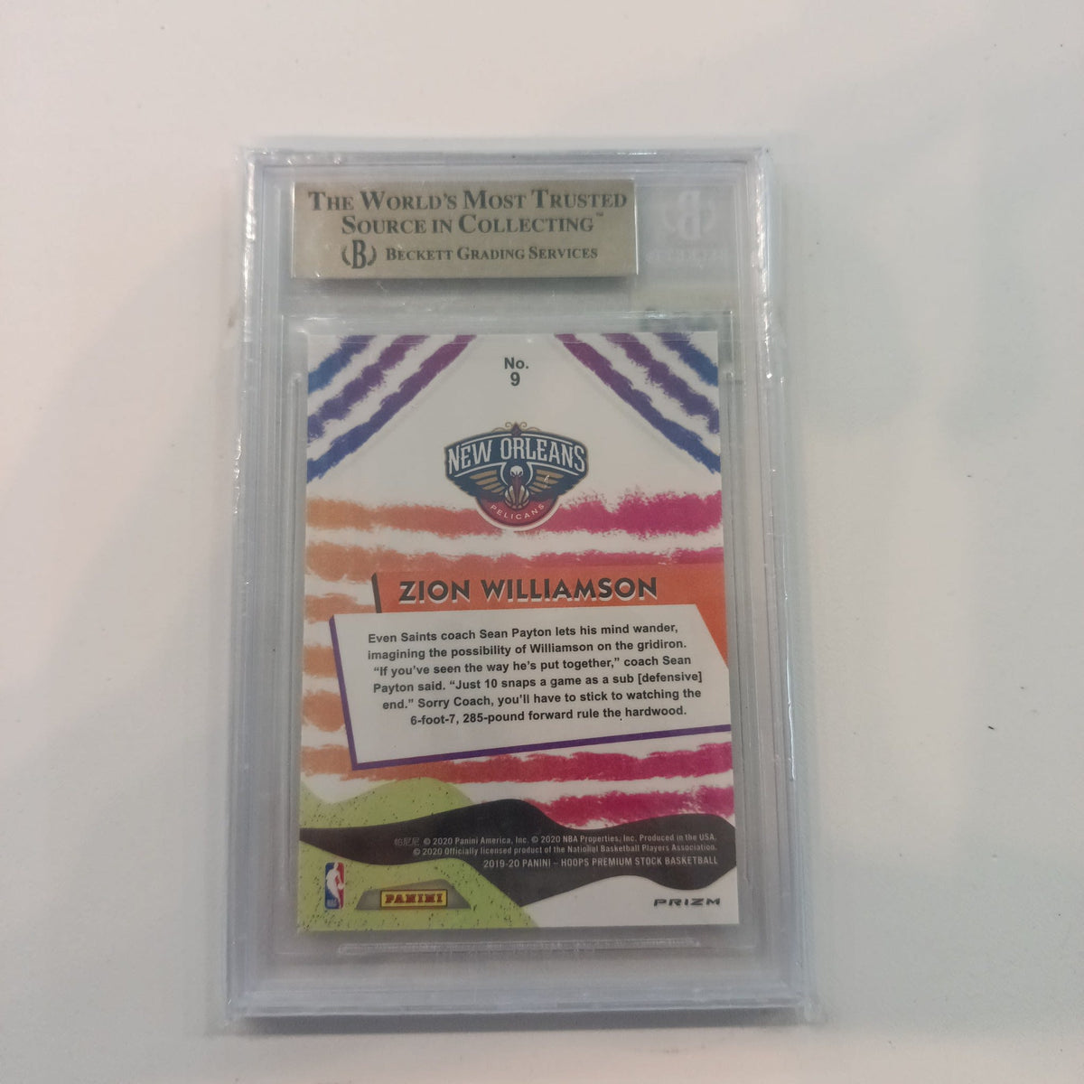 2019-20 Panini Hoops Premium Stock We Got Next Zion Williamson #9 Beckett 9.5 - view 2