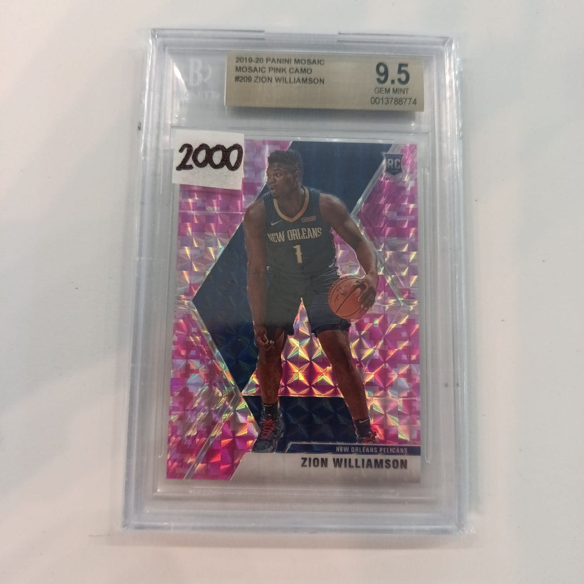 2019-20 Panini Mosaic Mosaic Zion Williamson Mosaic Pink Camo #209 Beckett Grading Service