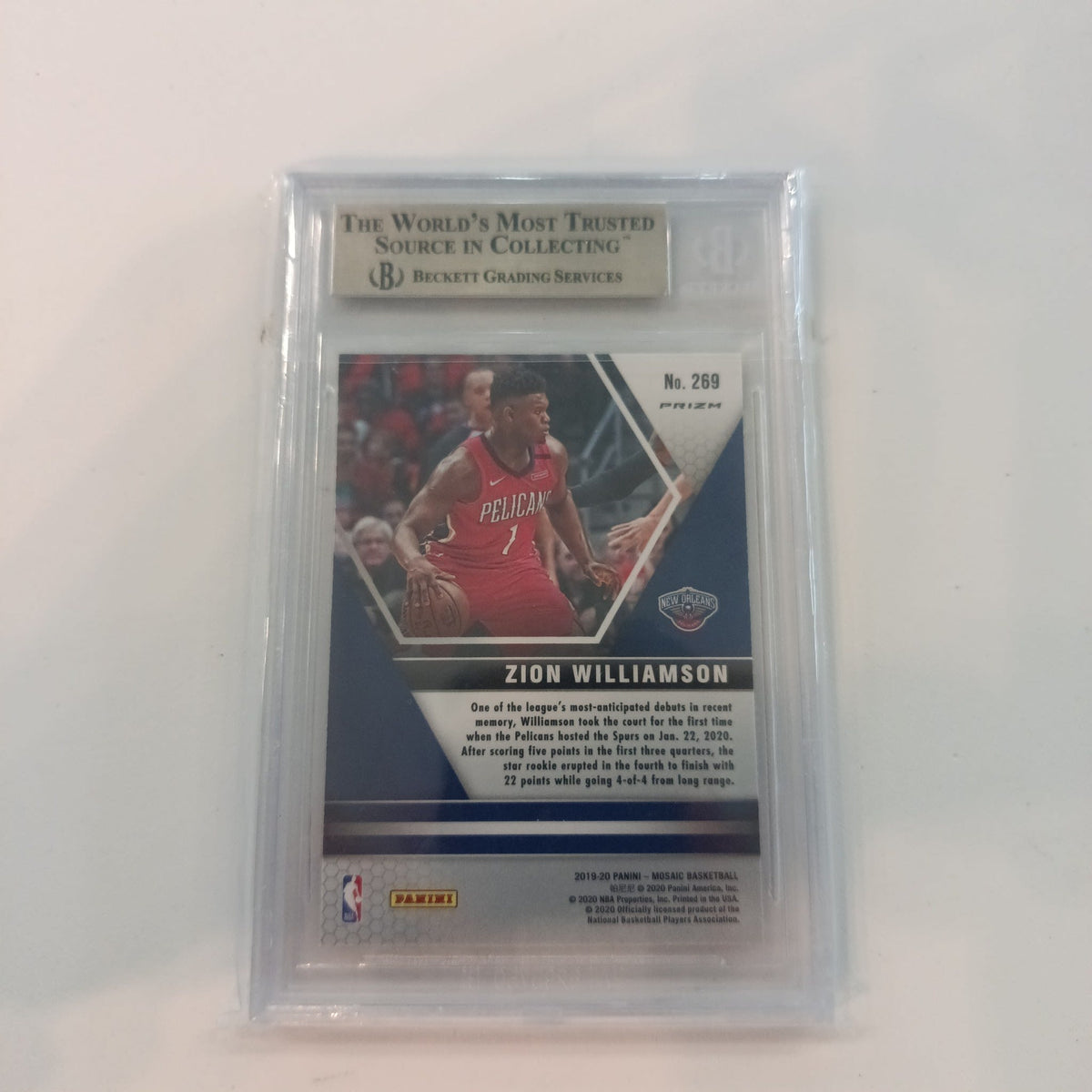 2019-20 Panini Mosaic NBA Debut Zion Williamson Mosaic Pink Camo #269 Beckett Grading Serv - view 2