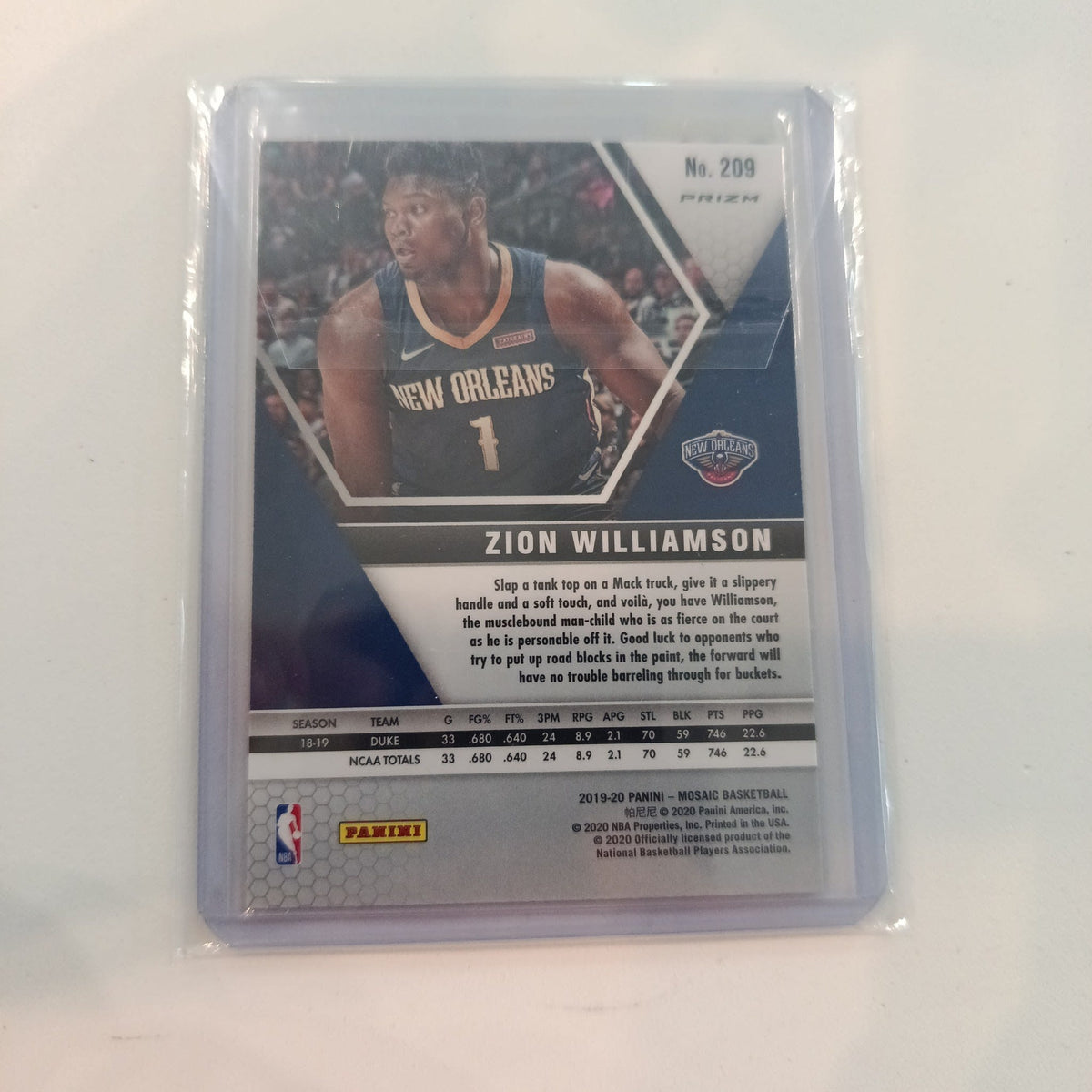 2019-20 Panini Mosaic Mosaic Zion Williamson Red #209 - view 2