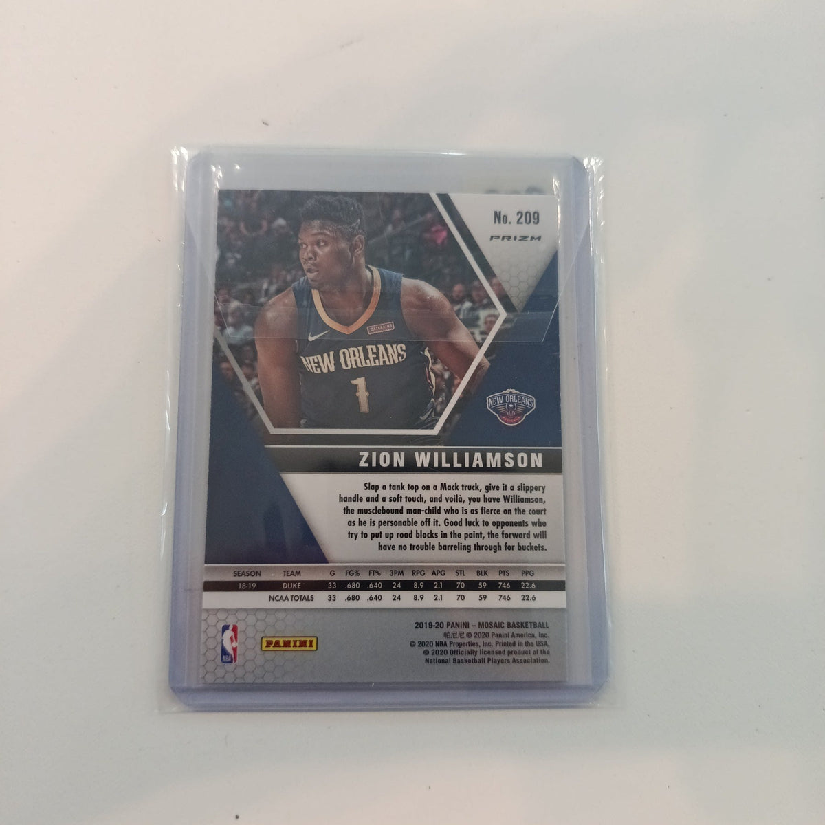 2019 Panini Mosaic Zion Williamson Mosaic #209 - view 2