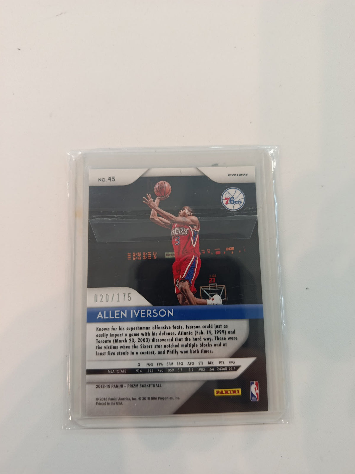 2018 Panini Prizm Allen Iverson Blue /175 #45 - view 2
