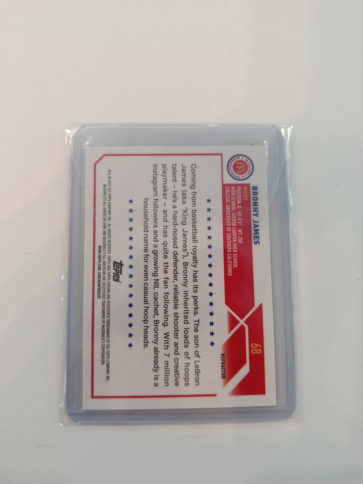 2023 Topps McDonald's All American Bronny James Refractor #68 - view 2