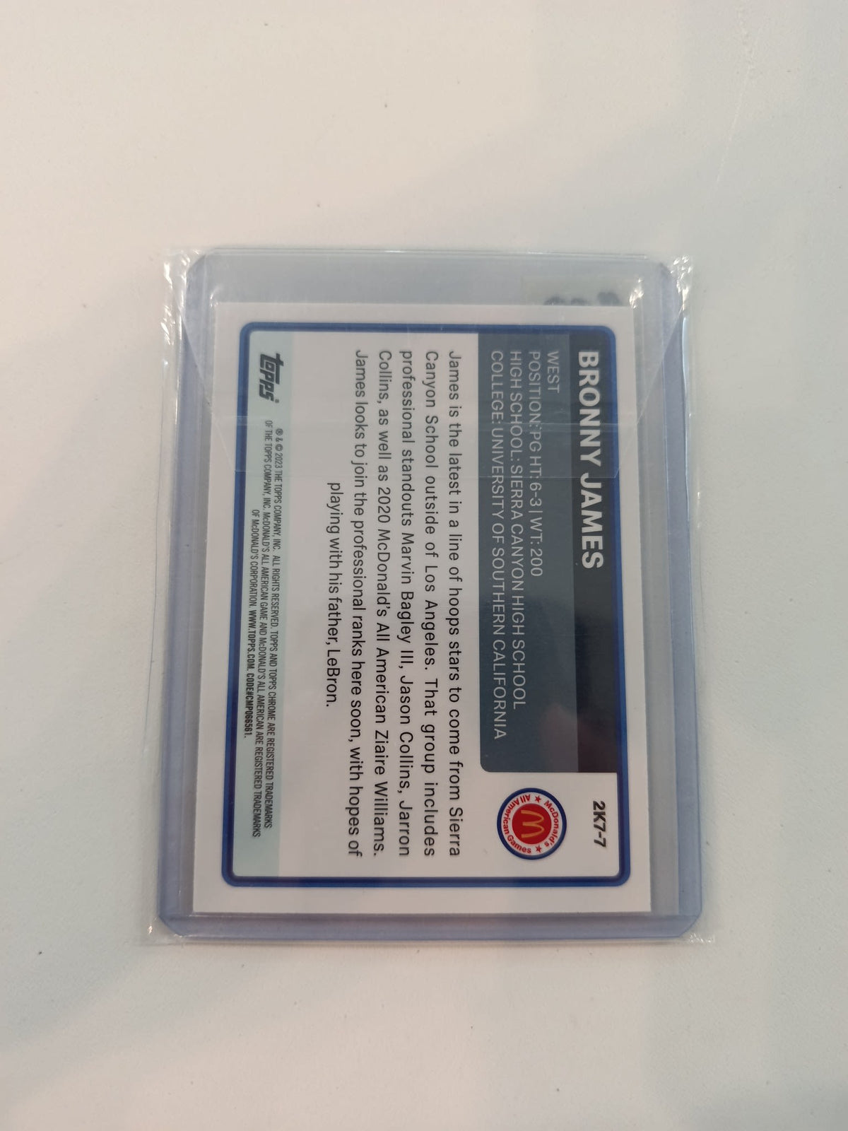 2023 Topps McDonald's All American Bronny James Blue #2K7-7 - view 2