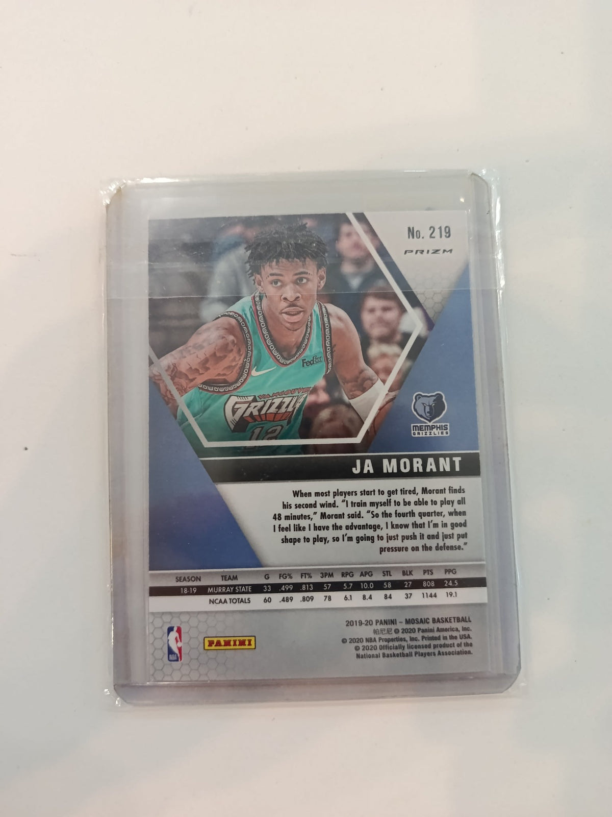 2019 Panini Prizm Mosaic Ja Morant Hyper Pink #219 CGC 8 - view 2