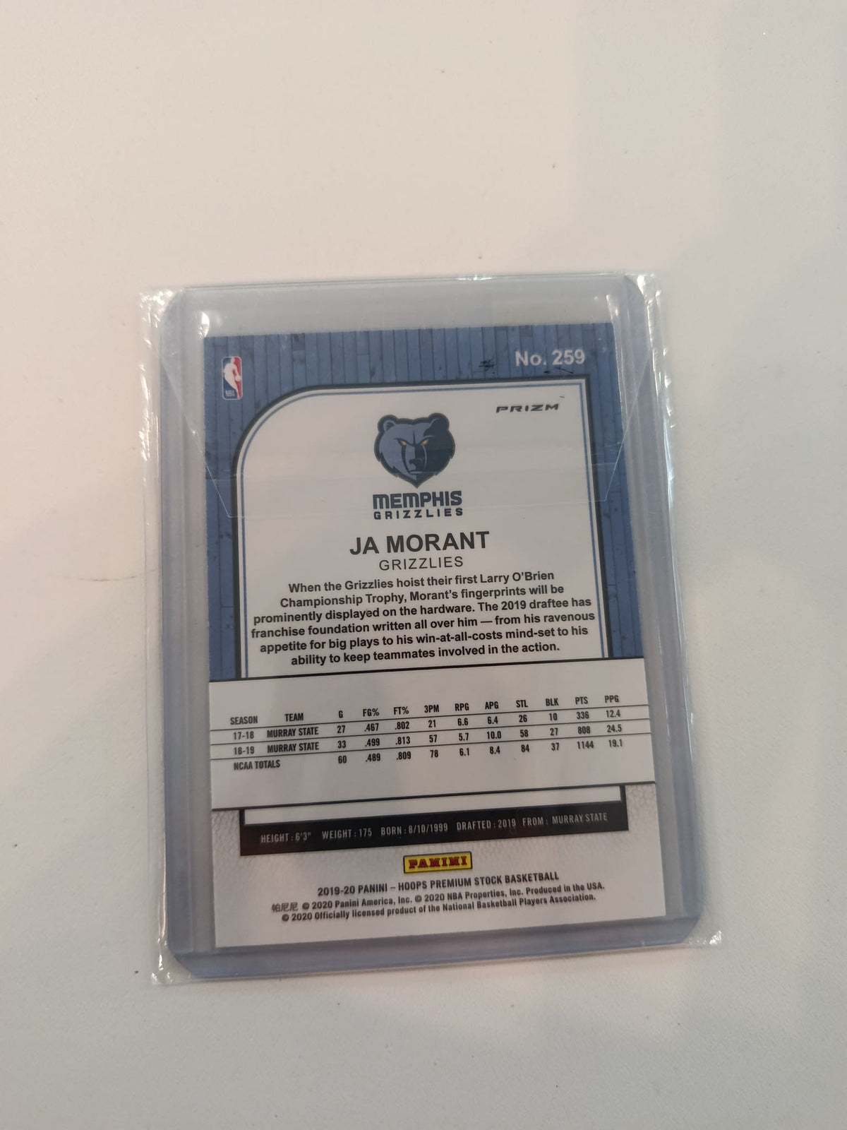 2019-20 Panini Hoops Premium Stock Premium Stock Ja Morant Silver Prizm #259 - view 2