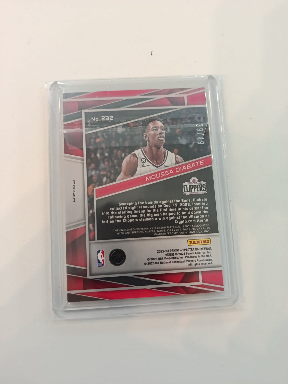 2022-23 Panini Spectra Rookie Patch Autograph Moussa Diabate Prizm /49 #232 - view 2