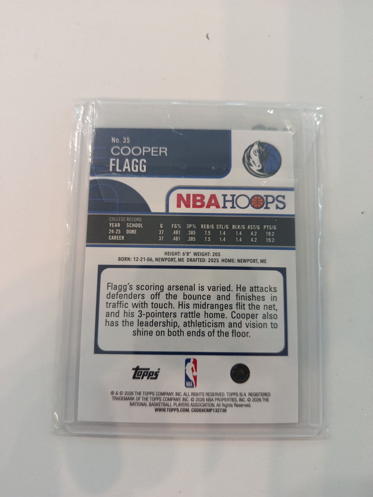 2026 Topps NBA Hoops Cooper Flagg Silver #35 - view 2