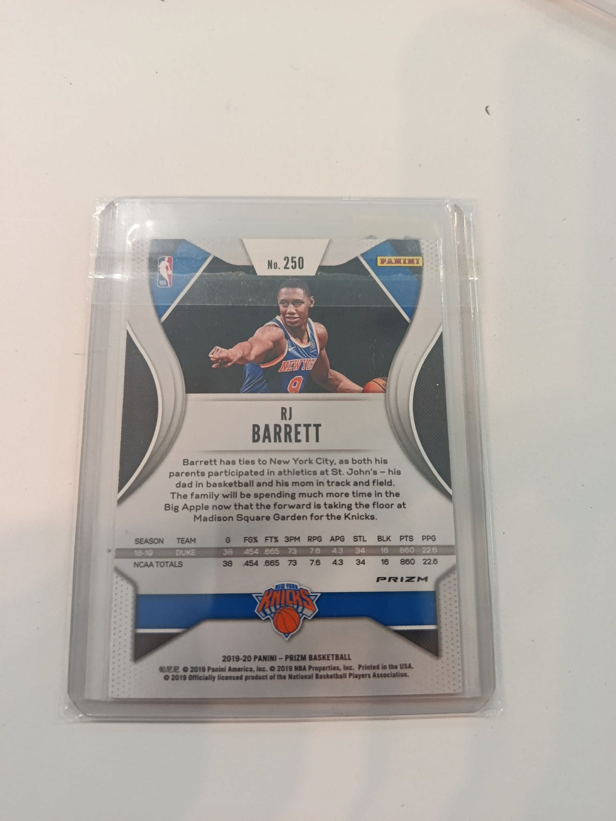 2019 Panini Prizm RJ Barrett Pink Cracked Ice #250 - view 2